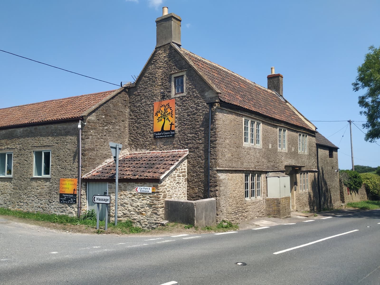 The stone frontage of Tucker's Grave Inn on the Faulkland road